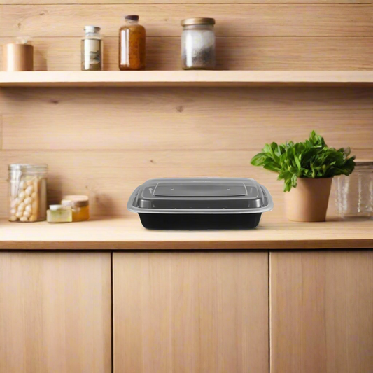Black Rectangular Plastic Container With Lid 150 Count