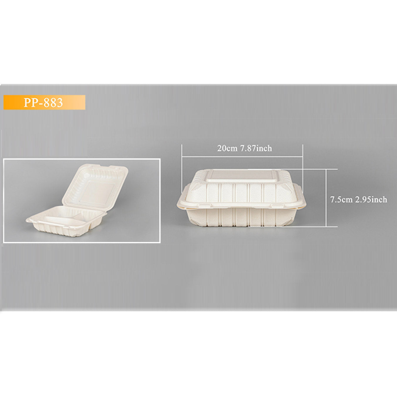 White Clampshell Container 3 Compartment 150 Count