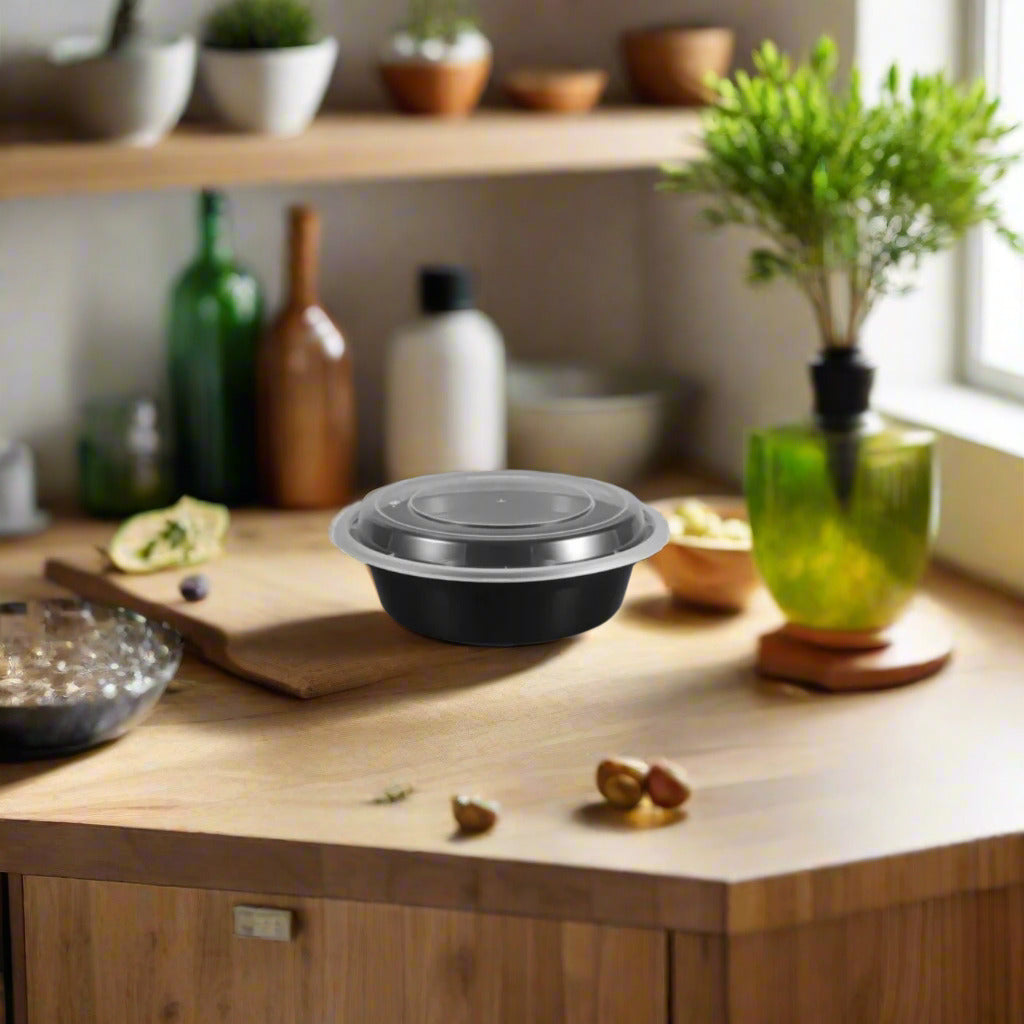 Black Round Bowls With Lid 150 Count