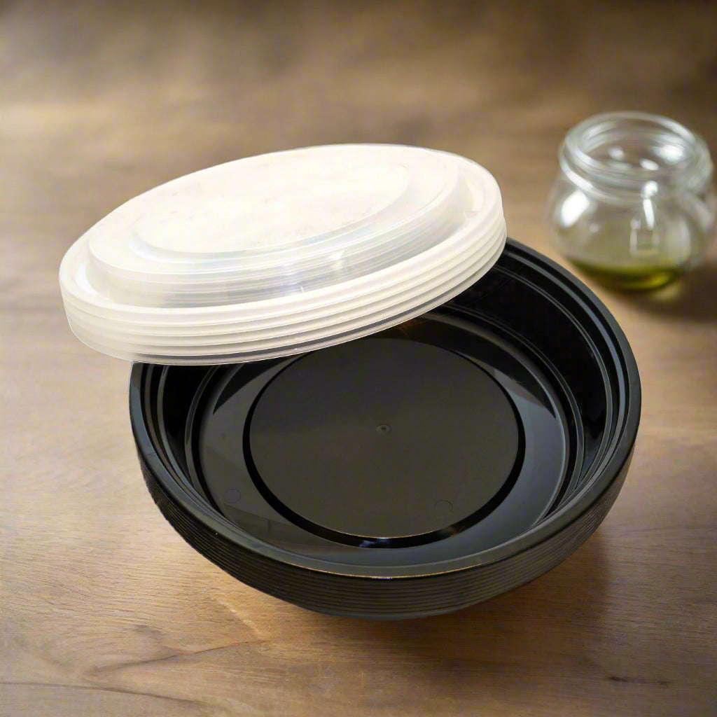 Black Round Bowls With Lid 150 Count