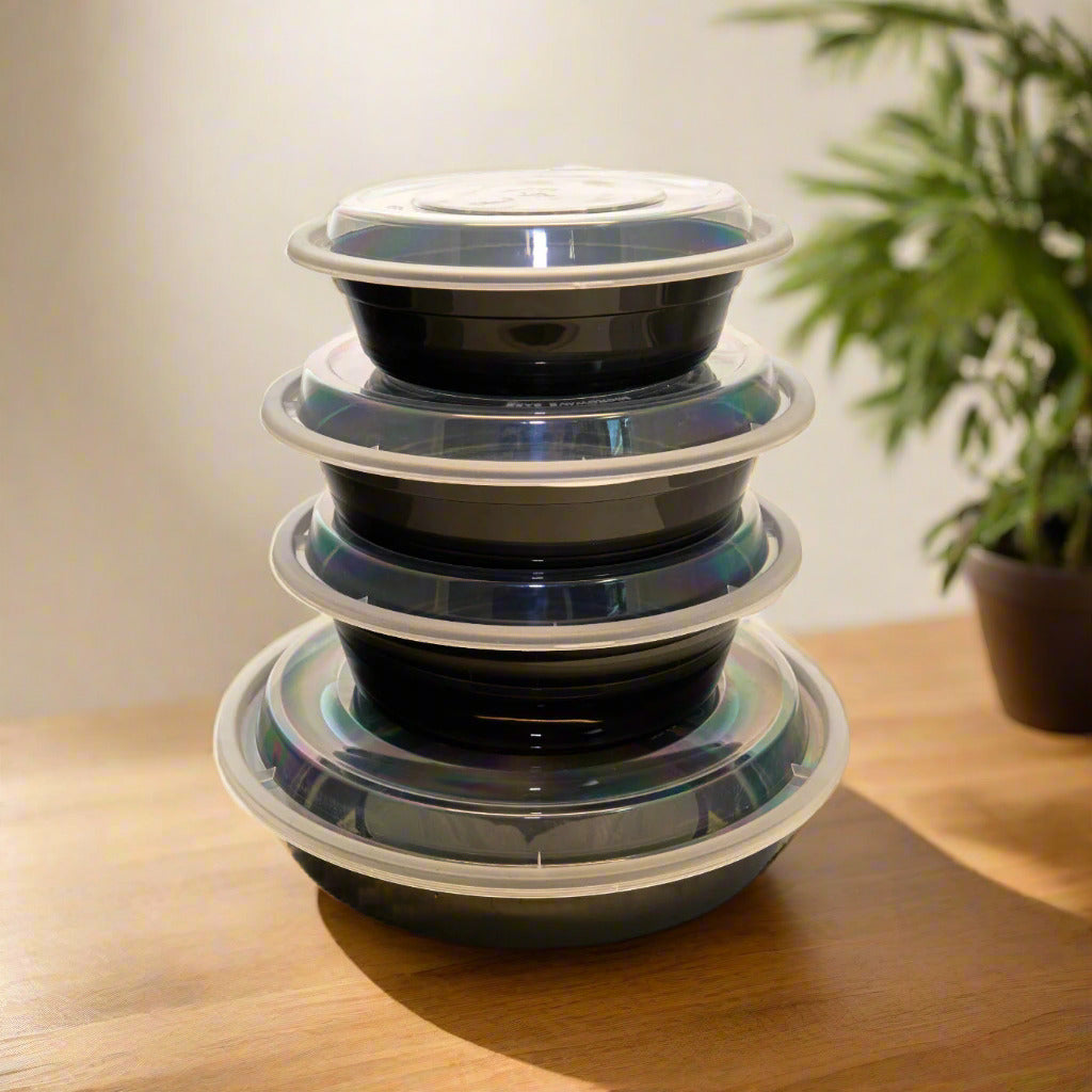 Black Round Bowls With Lid 150 Count
