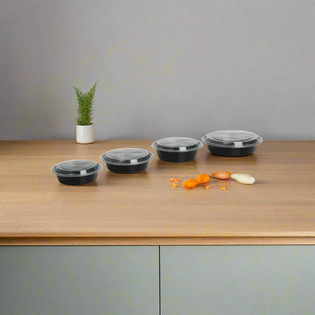 Black Round Bowls With Lid 150 Count