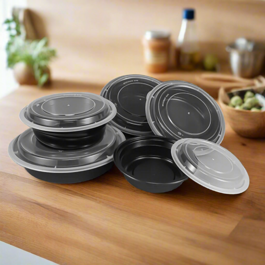 Black Round Bowls With Lid 150 Count