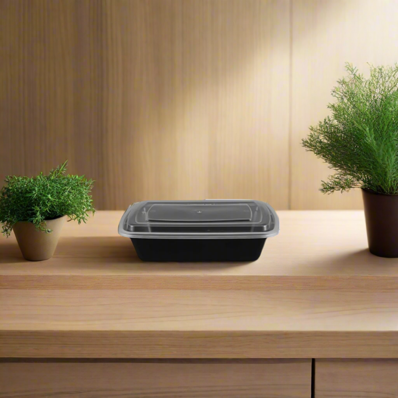 Black Rectangular Plastic Container With Lid 150 Count