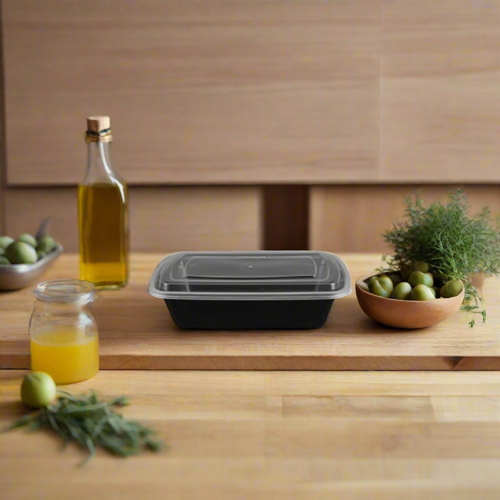 Black Rectangular Plastic Container With Lid 150 Count