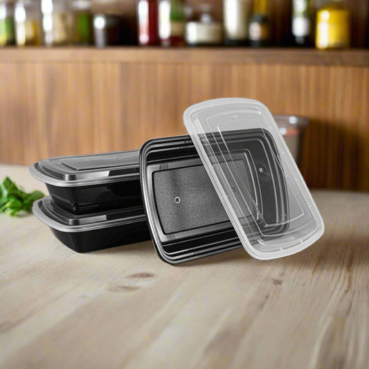 Black Rectangular Plastic Container With Lid 150 Count