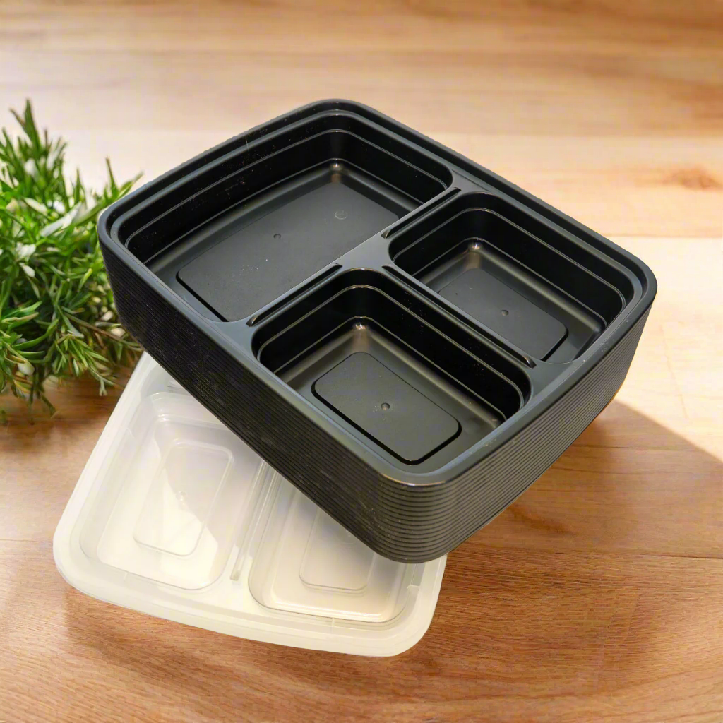 Black Rectangular Plastic Divider Tray With Lid 150 Count