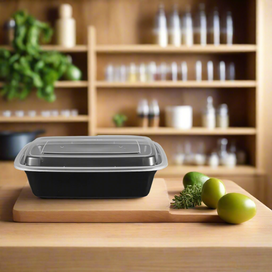 Black Rectangular Plastic Container With Lid 150 Count