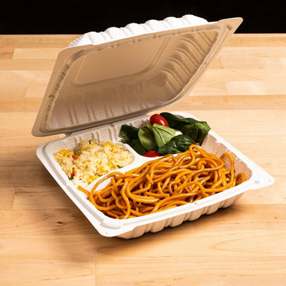 White Clampshell Container 3 Compartment 150 Count