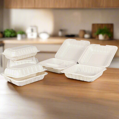 White Clampshell Container 3 Compartment 150 Count