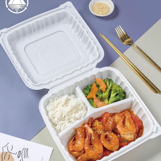 White Clampshell Container 3 Compartment 150 Count
